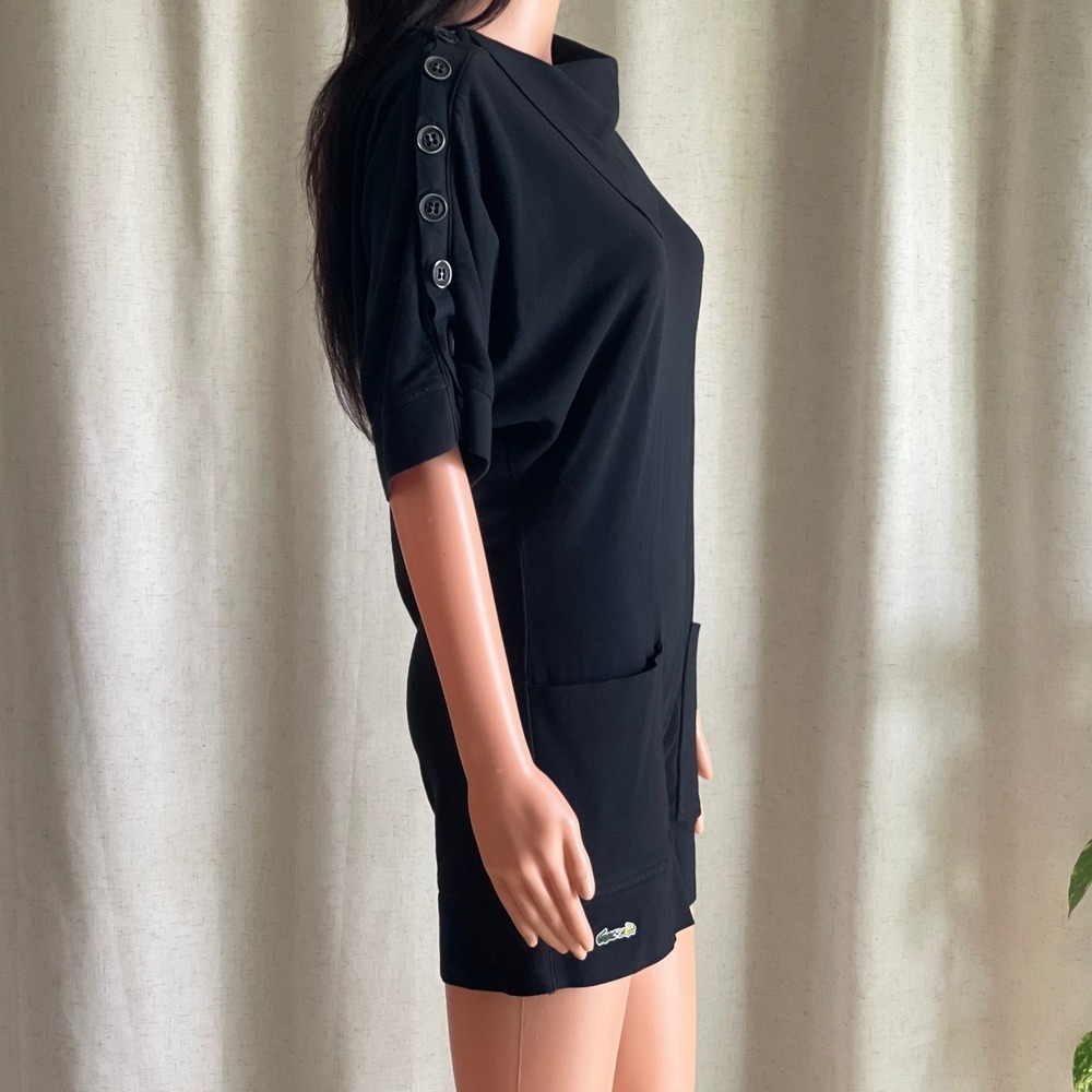 Lacoste + Malandrino Womens Black Cotton Modal Button Shoulder Tunic Dress S - Picture 3 of 8
